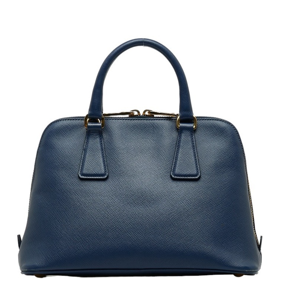 Prada Saffiano Handbag Shoulder Bag 2way Blue Gold Leather - Picture 4 of 8